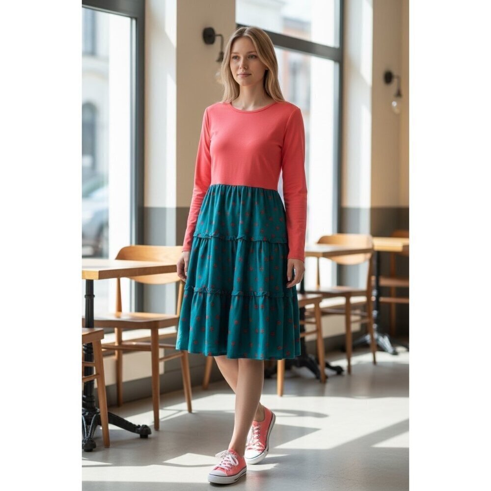 Lularoe Women's Polkadot Ruffled Long Sleeve Dress